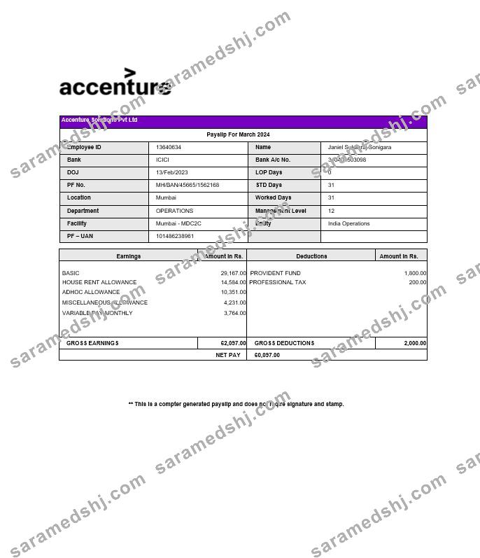 Accenture Solutions payslip